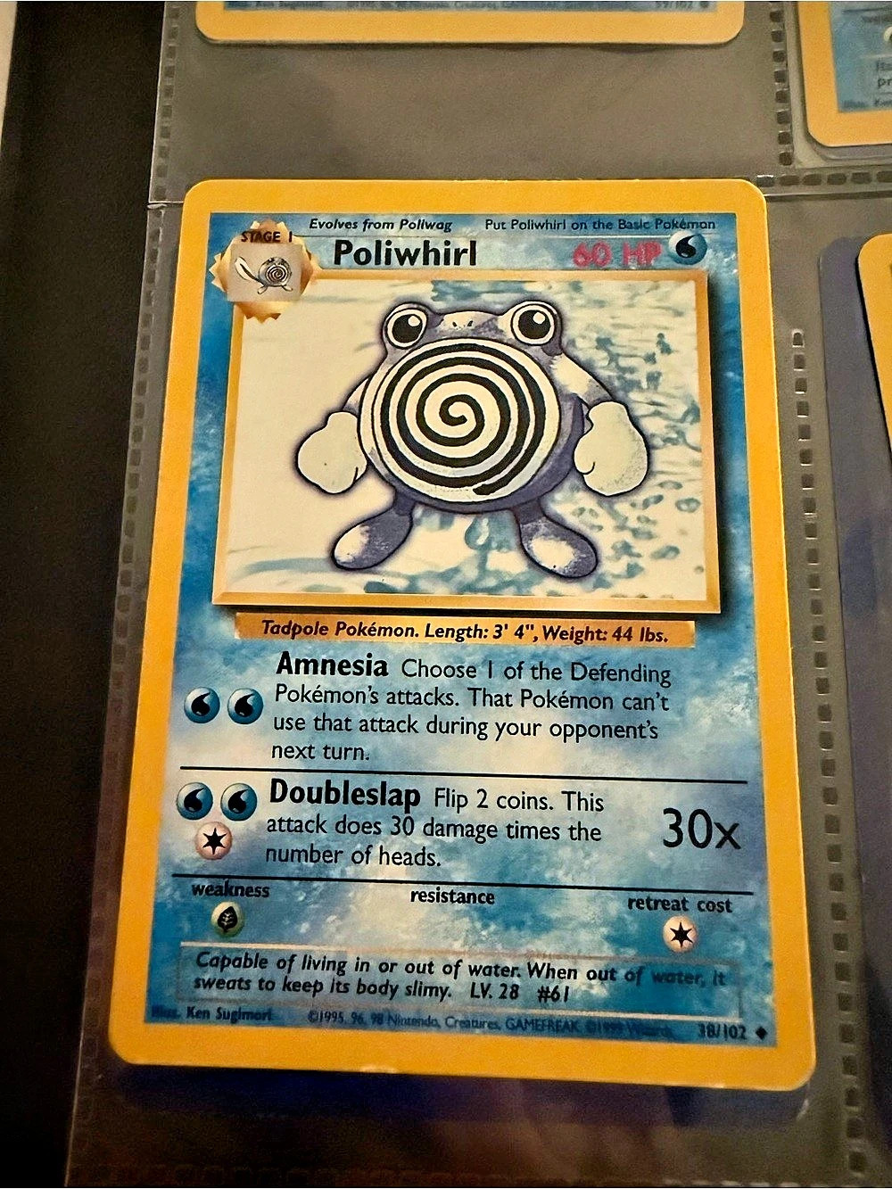 Pokémon Poliwhirl Trading Card 38/102 vintage